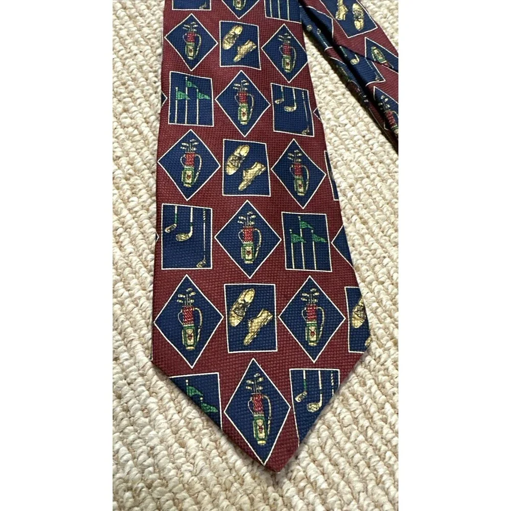 Italy Silk Neck Tie Golf Themed preppy Tommy Hilfiger minimalist old money